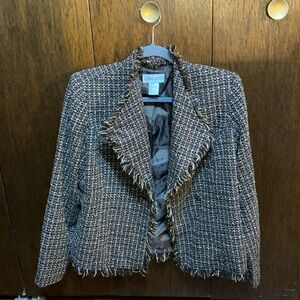 Carlucci dark academia vintage brown tweed jacket, pink & green accents size 8